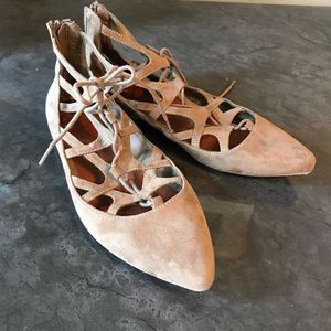 Mia-Olive/taupe lace up flats WORN ONCE!